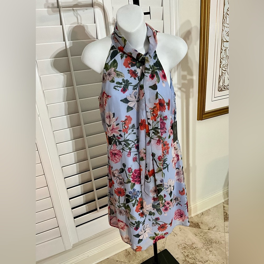 Vince Camuto Light Blue Floral Halter Dress